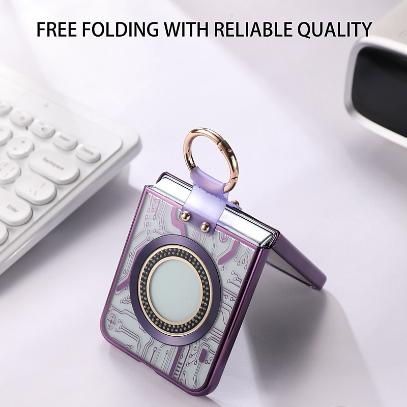 Phone Case For Z Flip 6 Z Flip 5 Back Cover Magnetic Adsorption With Magsafe with Stand Holder Ring Holder Full Body Protective Retro TPU Plating Metal3
