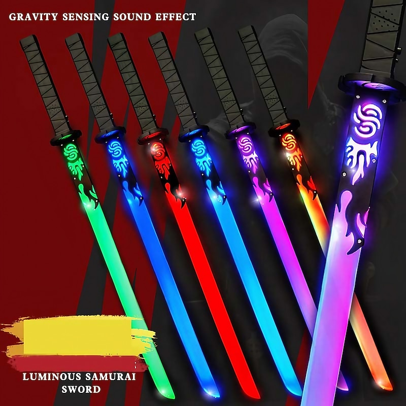 82.5cm long Samurai Shining Flash Stick Colorful Flash Combat Sound Stick Night Market Floor Stand Toy
