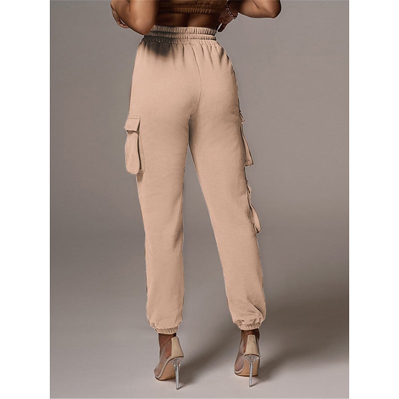 Women's Cargo Khaki Pants Trousers Full Length Cotton Micro-elastic High Waist Fashion Streetwear Street Daily Apple Green Black S M Fall Winter2