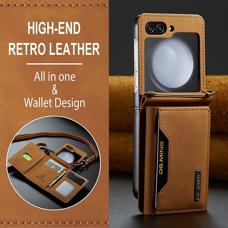 Phone Case For Samsung Galaxy Z Flip 7 Z Flip 6 Z Flip 5 Z Flip 4 Z Flip 3 Wallet Case Wallet Magnetic Full Body Protective Retro TPU PU Leather2