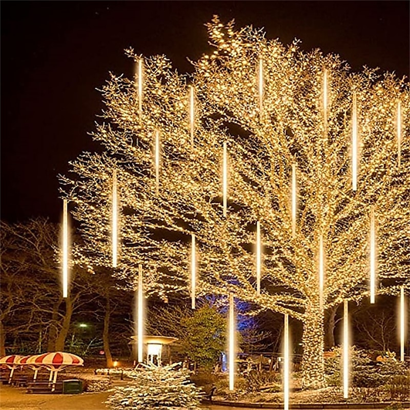 Christmas Lights Outdoor Meteor Shower Lights Falling Rain Lights 80cm 8 Tube 576 LED Snow Falling Icicle Cascading Lights for Xmas Tree Halloween Decoration Wedding Party2