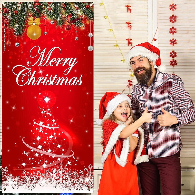 Christmas Door Decorations Decorations Door Covers Door Tapestry Door Curtain Decoration Xmas Backdrop Door Banner for Front Door Holiday Party Decor Supplies4