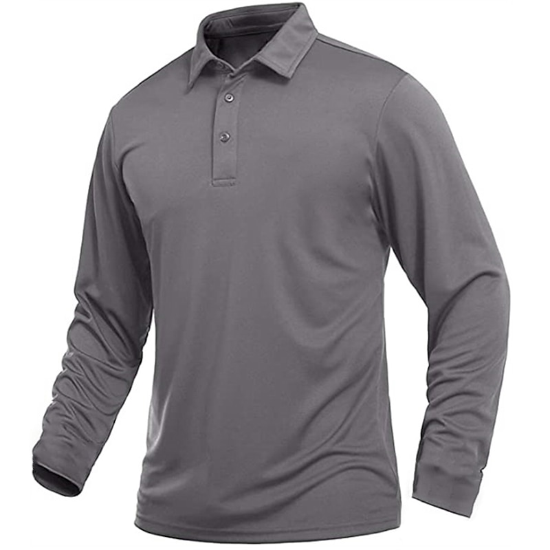 Men's Polo Shirt Golf Shirt Casual Daily Polo Collar Classic Long Sleeve Sports Fashion Solid Color Button Front Button-Down Spring &  Fall Regular Fit Black Blue Green Gray Polo Shirt3