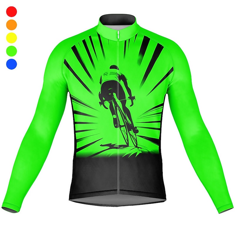 Men's Cycling Jersey Graphic Long Sleeve Bike Top with 3 Rear Pockets Mountain Bike MTB Road Bike Cycling Quick Dry Reflective Strips Back Pocket Moisture Wicking Sports Yellow Red Orange Clothing