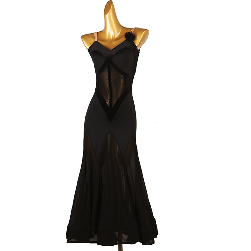 Ballroom Dance Dress Pure Color Splicing Women's Performance Party Sleeveless Chiffon Mesh Spandex4