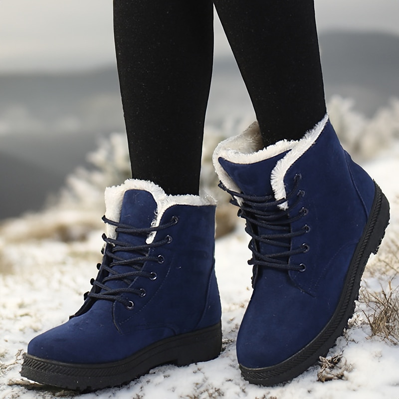 Women's Lace-Up Ankle Winter Boots with Faux Fur Lining and Non-Slip Sole, Warm Suede Snow Boots for Outdoor Cold Weather4