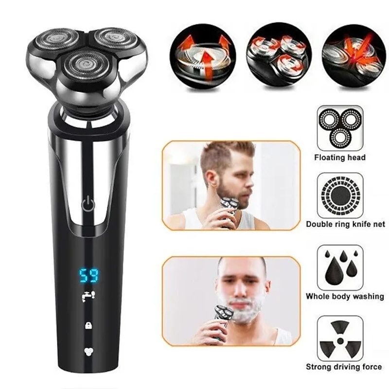 LCD Display Electric Shaver Dry/Wet Cordless Razor Type-C Quick Charging Rotary Floating Beard Trimmer2