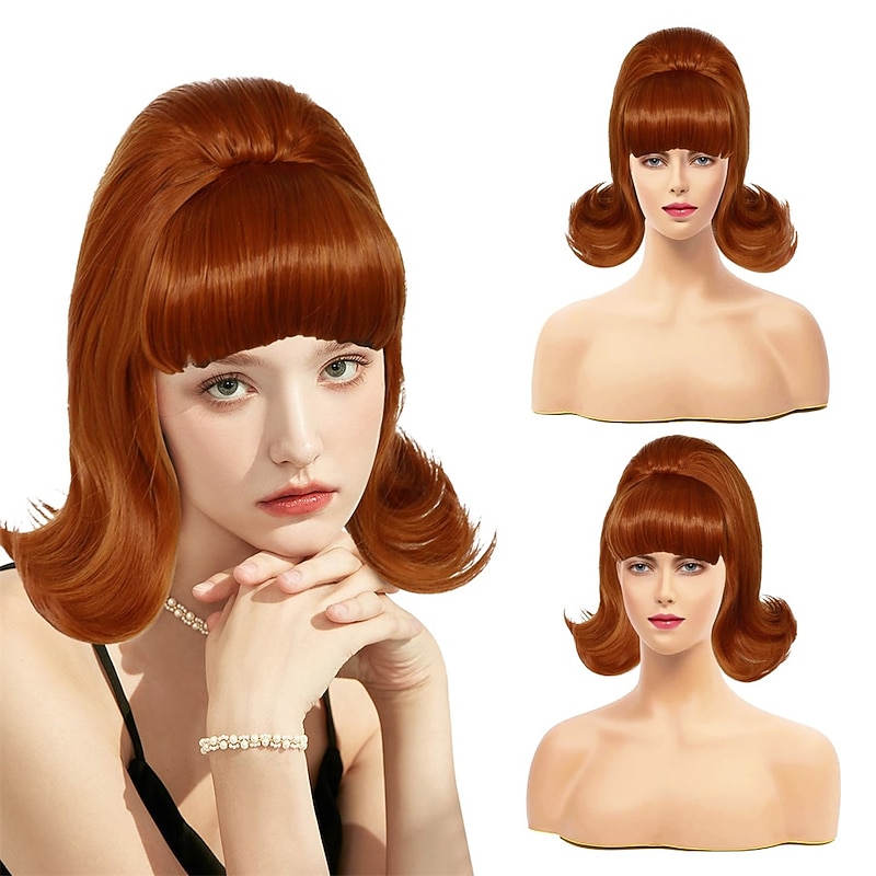 Ginger Wig Women 60s Wig Short Flip Wig 50s Beehive Synthetic Hair Carnival Party Costume Wig Halloween Wigs2
