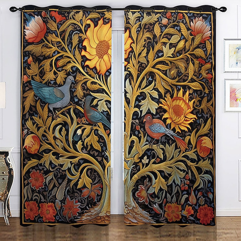 Blackout Curtain Drapes Farmhouse Grommet/Eyelet Curtain Panels For Living Room Bedroom Door Kitchen Balcony Window Treatments Thermal Insulated Room Darkening