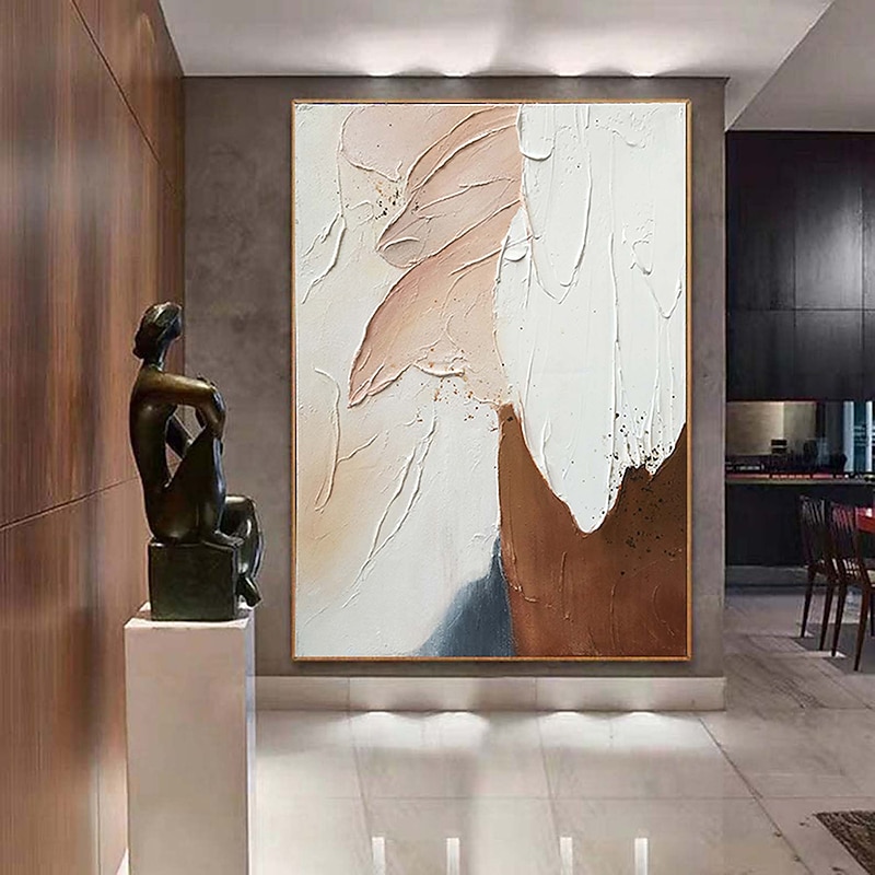 Handmade Hand Painted Oil Painting Wall Art Large Original Beige Abstract Painting Gray Painting Modern pink Oil Painting Minimalist Abstract Painting Decor Rolled Canvas No Frame Unstretched3