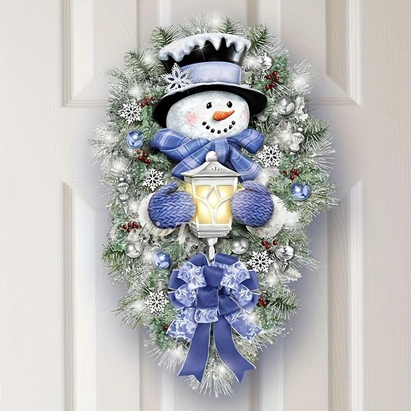 Winter Wall Sticker Snowman Warm Welcome Wreath Stickers, Christmas Home Door Wall Window Stickers Decals, Home Decor