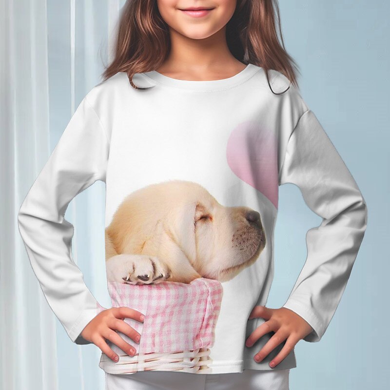 Girls' 3D Dog Tee Long Sleeve 3D Print Fall Winter Active Fashion Cute Polyester Kids 3-12 Years Crew Neck Outdoor Casual Daily Regular Fit2