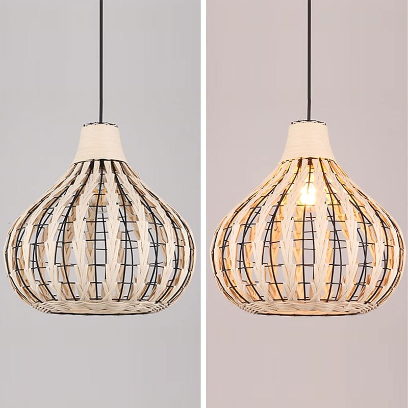 LED Pendant Light 35cm Hand-Woven Basket Hanging Tube Hanging Lid Lamp Willow Rattan Shades Weave Lamp Lights Chandelier Adjustable Cable2