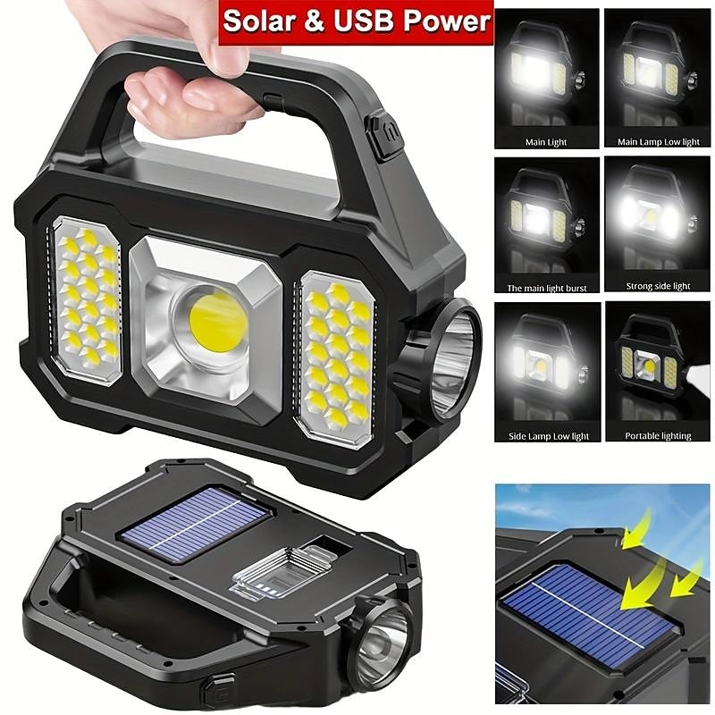 Portable USB Rechargeable Flashlight - Waterproof, 6 Gears, COB/LED Torch Light - Perfect for Camping, Hiking, and Emergencies