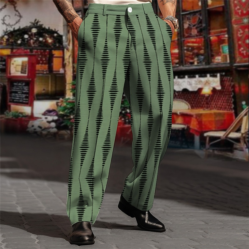 Geometry Business Men's 3D Print Pants Trousers Outdoor Street Wear to work Polyester Black White Brown S M L High Elasticity Pants3