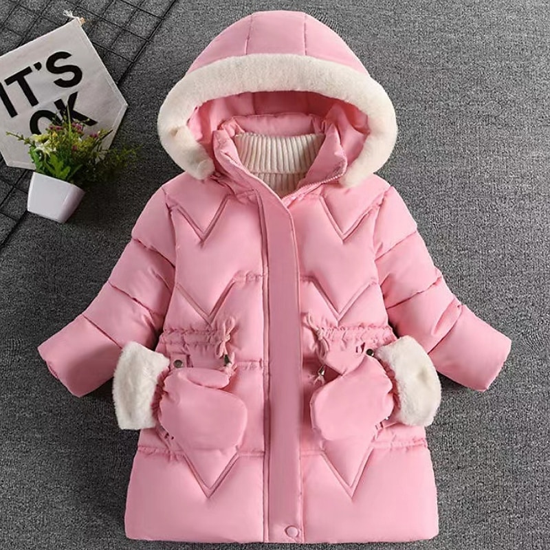 Kids Girls' Down Coat Solid Color Active School Coat Outerwear 2-8 Years Winter Black Pink Wine3