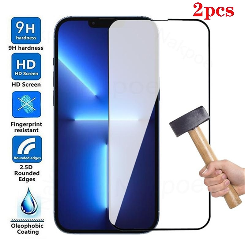 2 pcs Screen Protector For Apple iPhone 16 iPhone 15 14 Pro Max Tempered Glass 9H Hardness Anti Bubbles Anti-Fingerprint High Definition 3D Touch Compatible