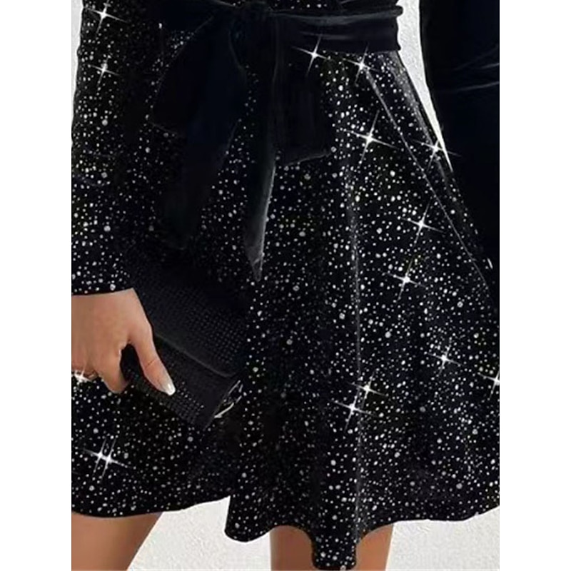Women's Black Dress Velvet Dress Sequin Dress Velvet Sequins Glitter V Neck Long Sleeve Mini Dress Winter Dress Black Red Fall Winter3