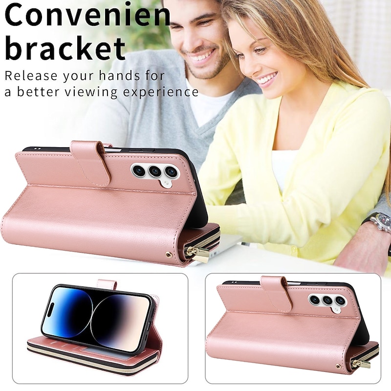 Phone Case For Samsung Galaxy S25 S23 S23 FE S22 S21 Ultra Plus A53 A13 A32 Wallet Case with Stand Holder Magnetic Zipper Retro TPU Metal PU Leather3