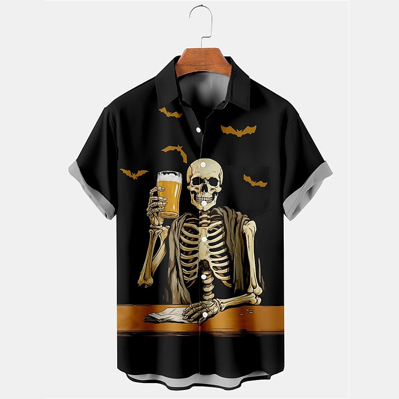 Men's Bear Shirt Summer Hawaiian Shirt Skull Beer Turndown Black Blue Purple Orange Halloween Short Sleeves Print Fashion Casual Soft