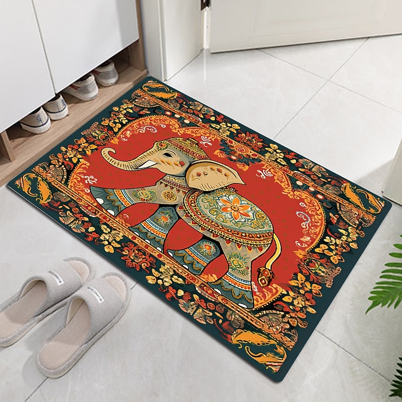 Ethnic Elephant Door Mat Floor mats Washable Rugs Kitchen Mat Non-Slip Oil Proof Area Rug Indoor Outdoor Mat Bedroom Decor Bathroom Mat Entrance Rug4