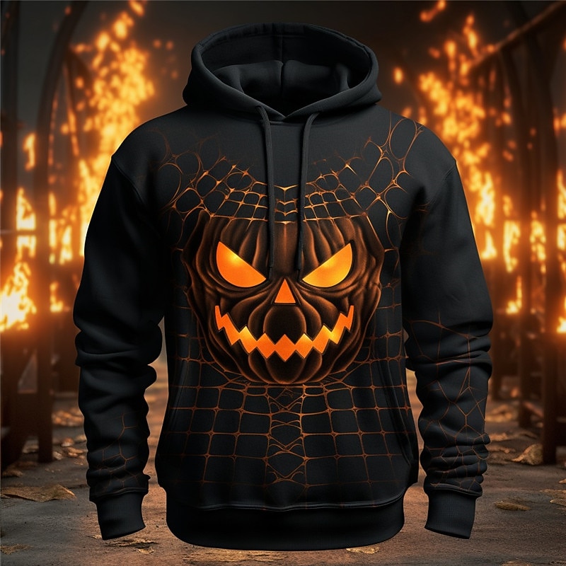 Men's Pumpkin Graphic Prints Hoodie Hoodies Sweatshirt Daily Classic Long Sleeve Hooded Halloween Holiday Going out #1 #2 Print Spring &  Fall Designer2