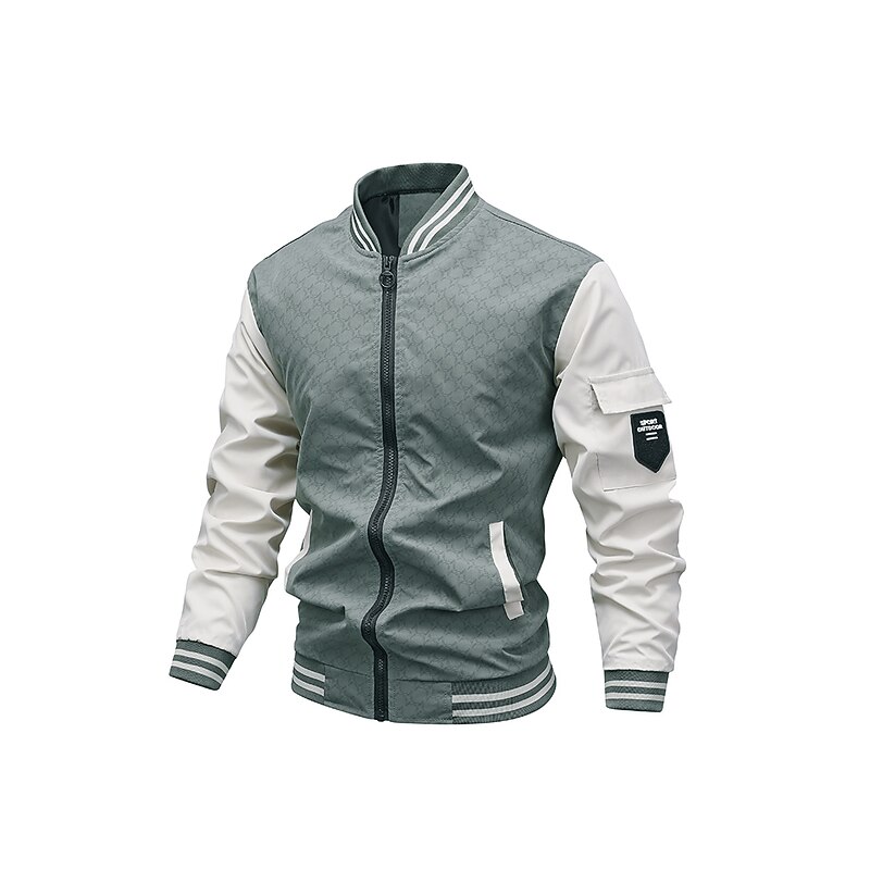 Men's Bomber Jacket Casual Jacket Outdoor Daily Wear Warm Zipper Pocket Fall Winter Plain Fashion Streetwear Standing Collar Regular Black Green Beige Jacket