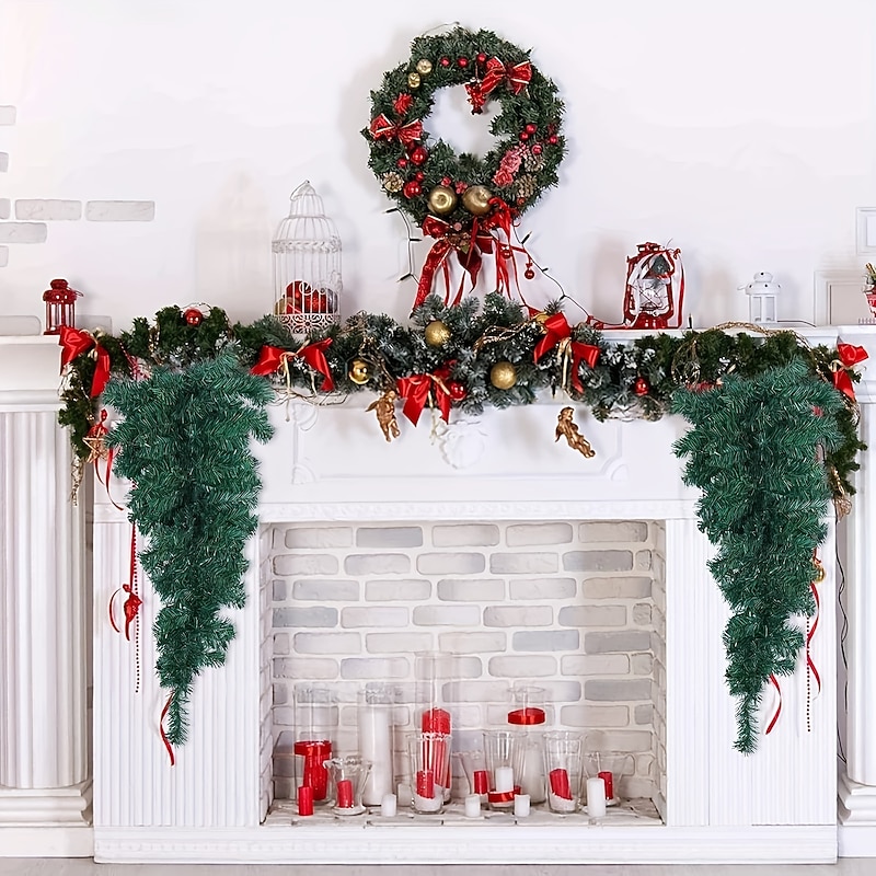 1pc Christmas Teardrop Swag Artificial Pine Swags Mailbox Swag Front Door Teardrop Wreath for Holiday Christmas Decoration 90cm