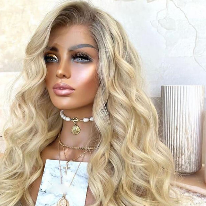 Unprocessed Virgin Hair 13x4 Lace Front Wig Side Part Brazilian Hair Wavy Blonde Wig 130% 150% Density Ombre Hair  Pre-Plucked For Women Long Human Hair Lace Wig3