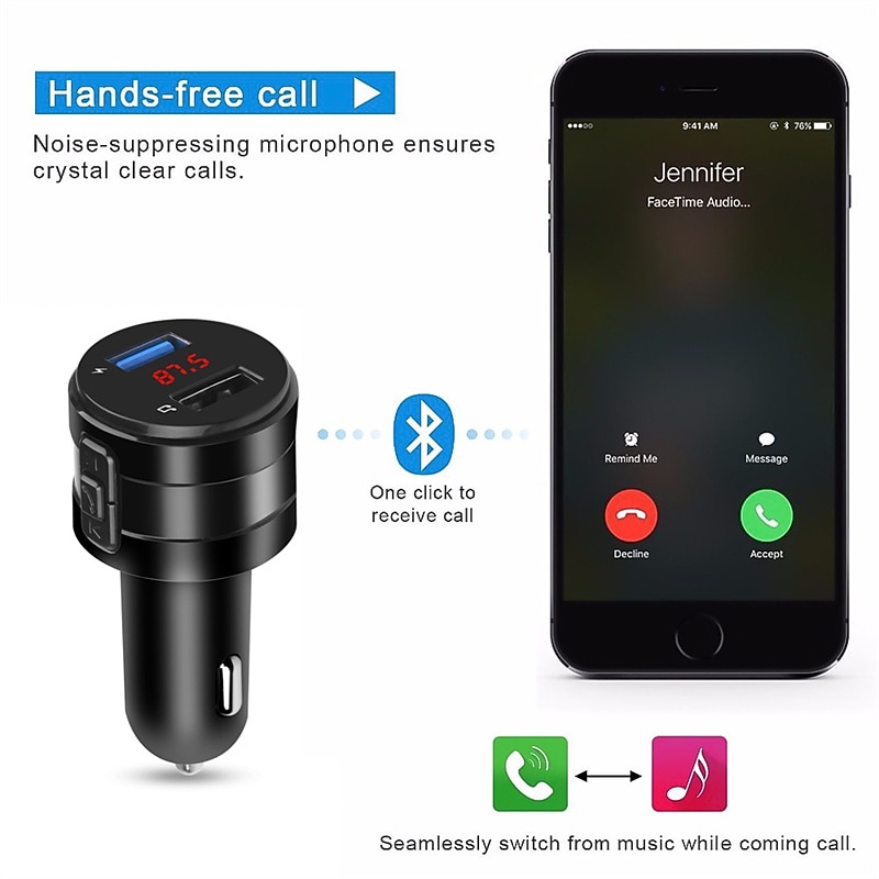 Wireless Bluetooth 5.0 Car FM Transmitter MP3 Music Player AUX Radio Adapter Dual USB Charger Handsfree Car Kits4