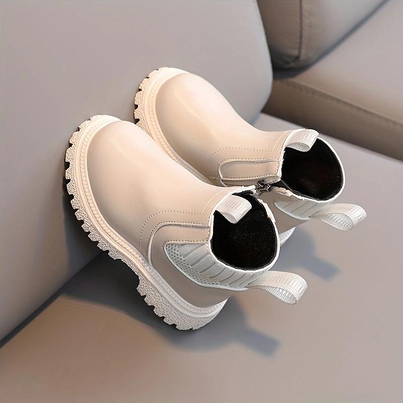 Toddler Girls' White Chelsea Boots, Side Zip Ankle Boots with Knit Detail for Easy Daily Wear2