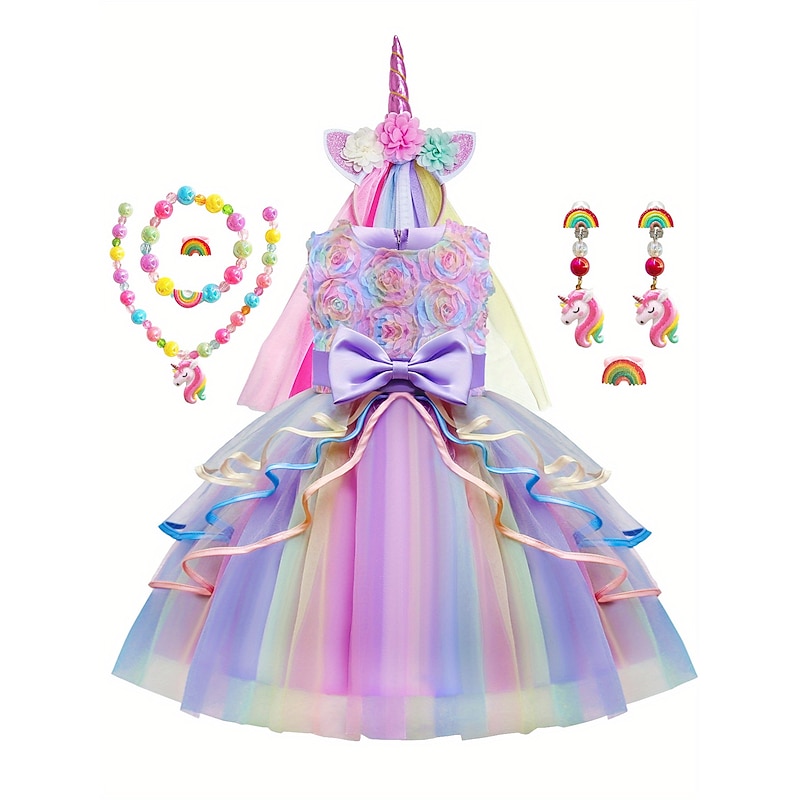 Unicorn Dress Cosplay Wigs Bag Dance Tight Tutus Movie Cosplay for Girls' Toddler Kid's Carnival New Year Masquerade Wedding Wedding Guest