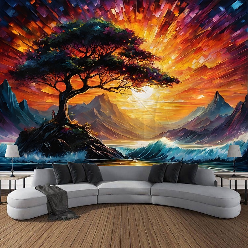 Psychedelic Abstract Forest Hanging Tapestry Wall Art Large Tapestry Mural Decor Photograph Backdrop Blanket Curtain Home Bedroom Living Room Decoration