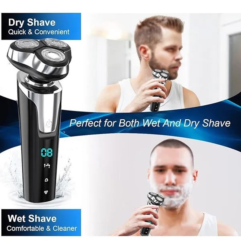 LCD Display Electric Shaver Dry/Wet Cordless Razor Type-C Quick Charging Rotary Floating Beard Trimmer4
