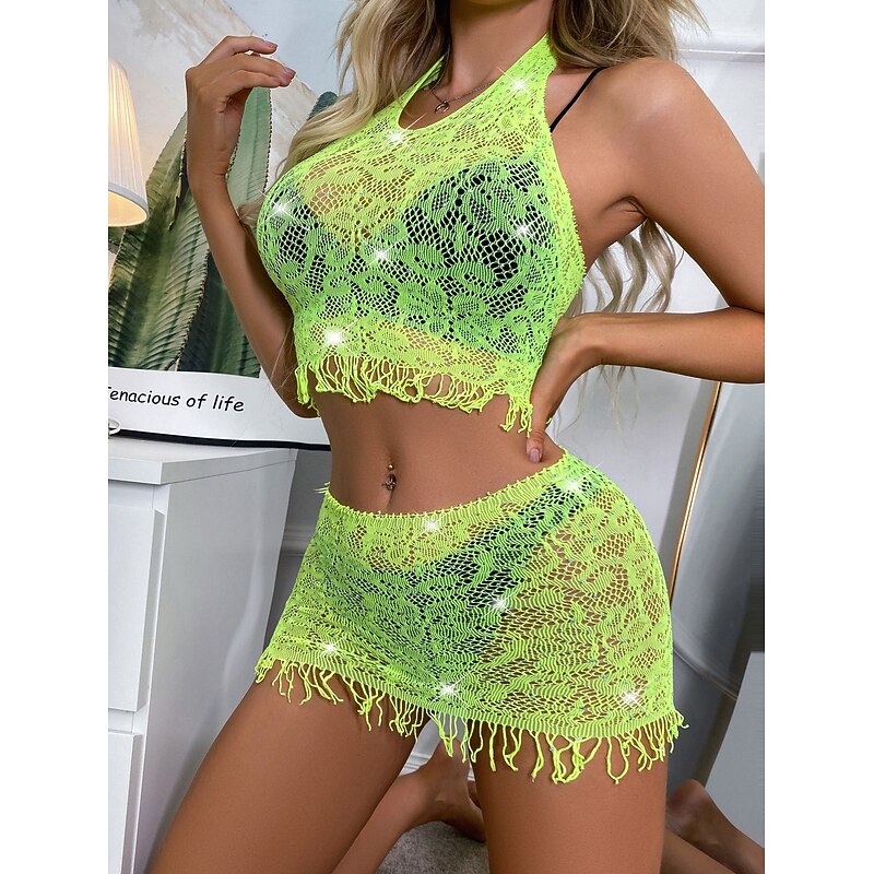 Women's Hole Sexy Erotic Sexy Bodies Nightwear - Acrylic Solid Colored Home Outfits3