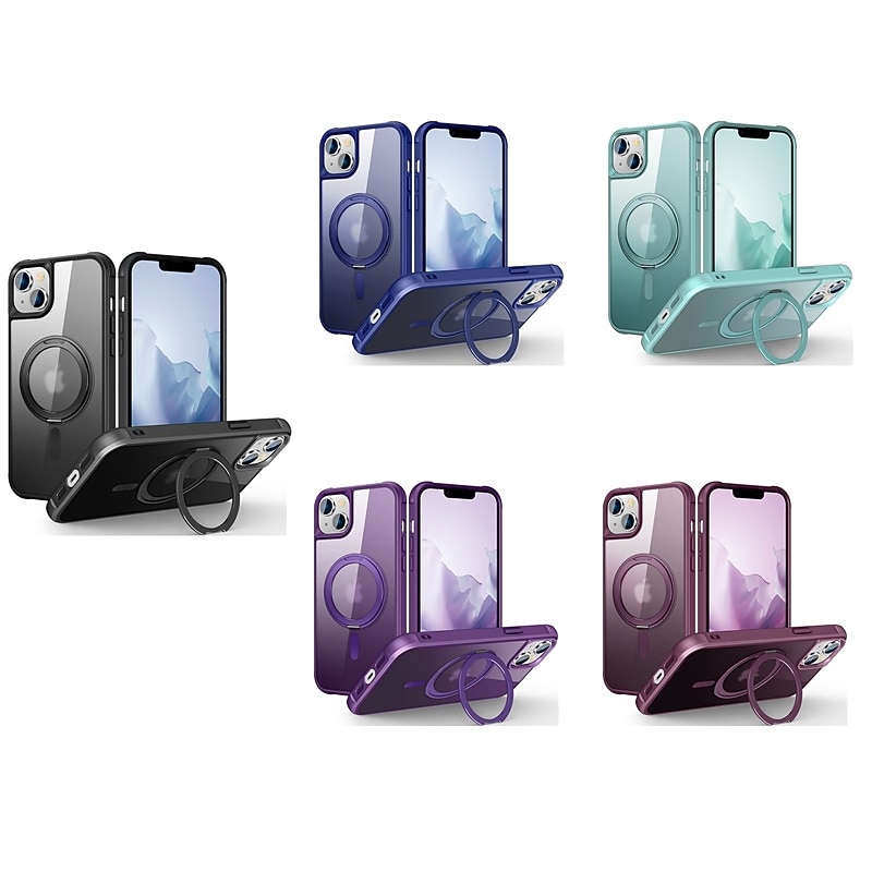 Phone Case For iPhone 17 Pro Max 17 Air 16e 13 12 11 Pro Max With Magsafe Ring Holder Magnetic Support Wireless Charging Solid Color TPU PC2