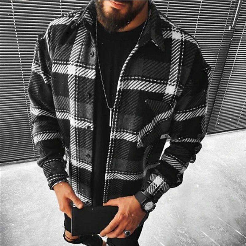 Men's Shirt Flannel Shirt Plaid Shirt Button Up Shirt Overshirt Shacket Plaid / Check Outdoor Daily Wear Black Yellow Red Khaki Long Sleeve Lapel Fall & Winter Clothing Apparel2