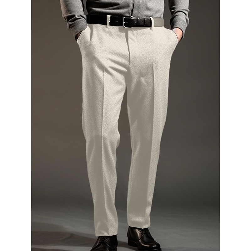 Men's Dress Pants Trousers Suit Pants Tweed Pants Pocket Plain Comfort Breathable Outdoor Daily Going out Fashion Casual Black Light Grey2
