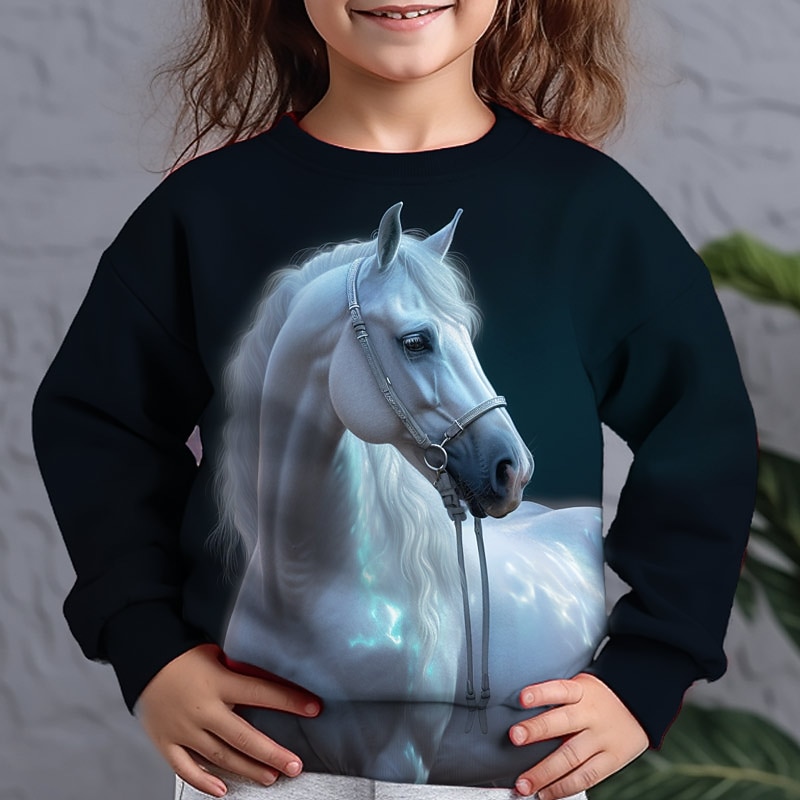 Girls' 3D Animal Horse Sweatshirt Long Sleeve 3D Print Fall Winter Fashion Streetwear Adorable Polyester Kids 3-12 Years Outdoor Casual Daily Regular Fit2