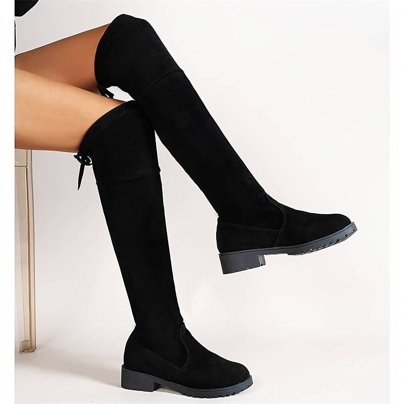Women's Black Over-the-Knee Suede Boots with Chunky Heel - Stylish Thigh-High Boots for Winter and Casual Wear3