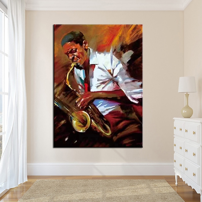 Handmade Jazz Figure painting Modern Fine artwork The Newest Hotel Decoration Hand Painted Musician Jazz Player Oil Painting Wall Art  Studio Decor Gift For Decor Rolled Canvas