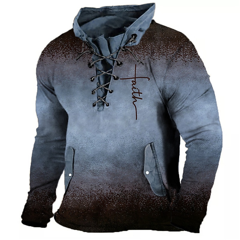 Men's Graphic Prints Cross Faith Sweatshirts Sweatshirt Pullover Long Sleeve Sweatshirt Stand Collar Daily Classic Casual 3D Print Holiday Going out Streetwear Drawstring Print Spring &  Fall2