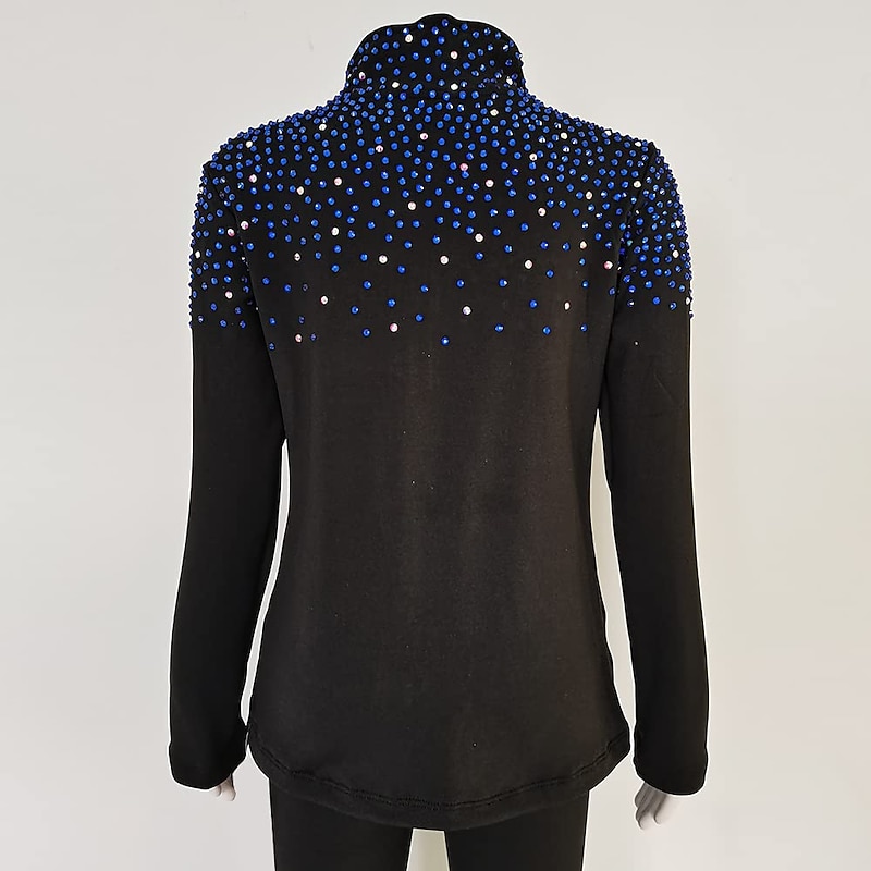 Figure Skating Jacket with Pants Women's Girls' Ice Skating Outfits Black Stretchy Training Competition Skating Wear Thermal Warm Crystal / Rhinestone Long Sleeve Ice Skating Figure Skating3