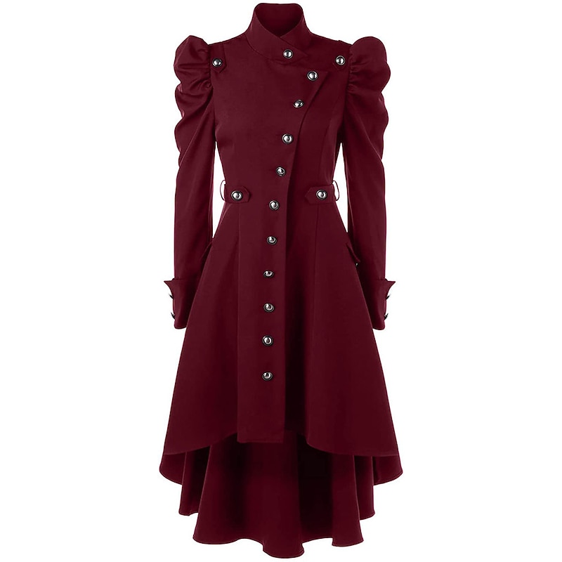 Retro Vintage Punk & Gothic Medieval Tailcoat Trench Coat Witch Cosplay Solid Colored Fancy Dress Women's Steampunk Walpurgis Night Halloween Carnival Masquerade LARP Adults' Coat Dress4