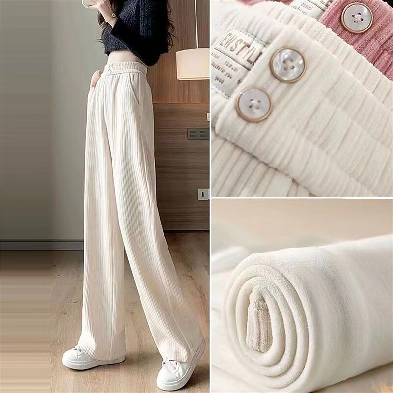 Women's Fleece Pants Wide Leg Pants Trousers Fashion Streetwear Casual Full Length High Waist Solid Color Pocket Elastic Waist Baggy Thermal Warm Soft Comfortable Micro-elastic Outdoor Street Daily