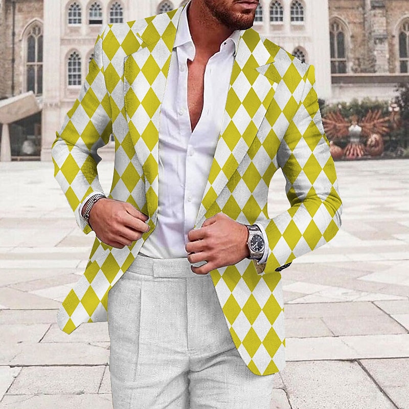 Men's Argyle Long Sleeve Turndown Business Work Wear to work Going out Buttons Print2