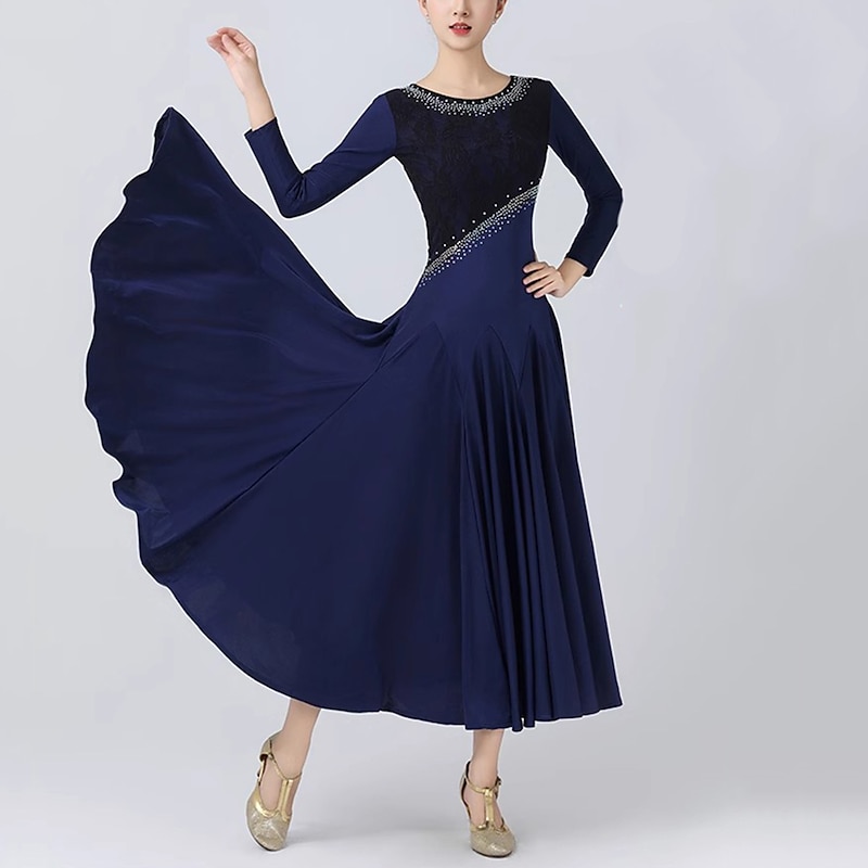 Ballroom Dance Dress Lace Pleats Splicing Women's Performance Party 3/4 Length Sleeve Spandex - Main Image