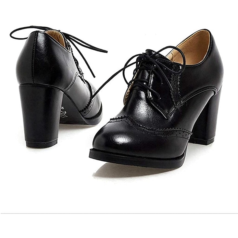 Women's Vintage Oxford Heels – Lace-Up Brogue Chunky Heel Dress Shoes for Work, Office, and Casual Wear4