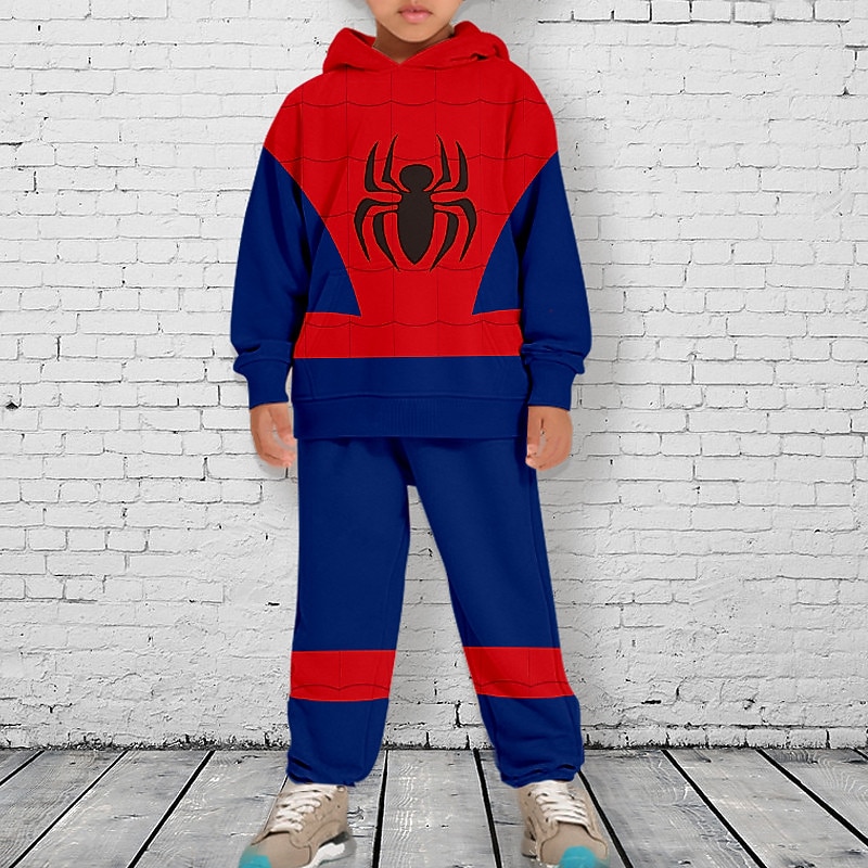 Boys 3D Spider Hoodie & Sweatpants Set Set Long Sleeve 3D Printing Fall Winter Active Fashion Cool Kids 3-12 Years Outdoor Vacation Street Regular Fit2