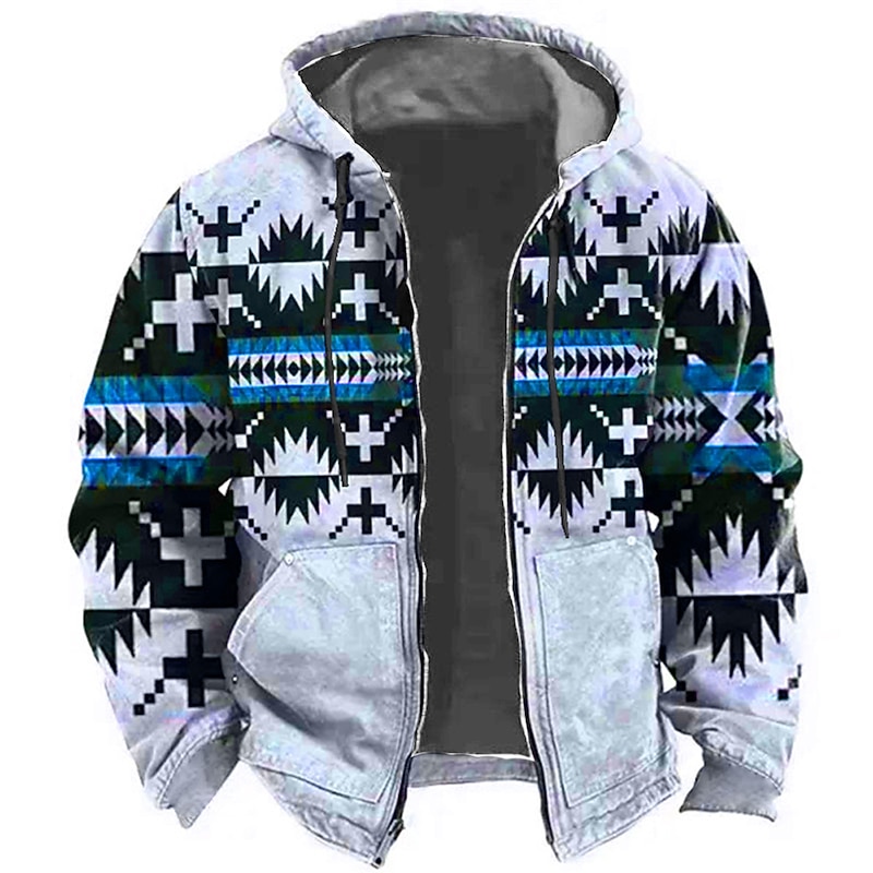 Men's Tribal Graphic Prints Hoodie Hoodies Sweatshirt Sports Ethnic Long Sleeve Hooded Vacation Holiday Streetwear Blue Green Pocket Print Spring &  Fall Designer2